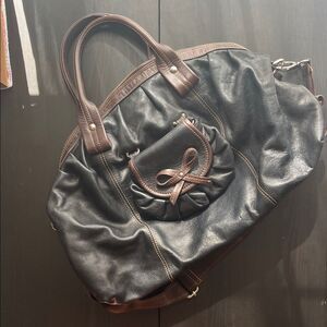 2000s NORDSTROM Italian Leather Large Black Brown Pebbled Purse with Mini Cross